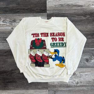 Vintage Hanes Tis The Season To Be Greedy Daffy Duck Mens L Retro Sweatshirt USA